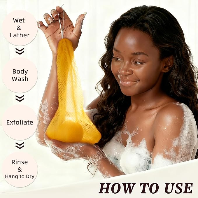 Zkptops 3 Pieces Authentic African Net Sponge Small African Scrubbing Net Exfoliating Washcloth Back Scrubber Body Scrubber Bath Sponge for Shower Bathing Accessories for Women (Yellow Purple Black)