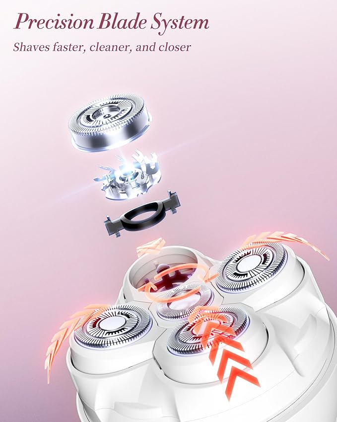 Electric Razors for Women - Magnetic 5D Floating Painless Shaver, Cordless Rechargeable Hair Remover, IPX6 Waterproof Wet Dry Shaving for Legs, Bikini, Face, Underarm, Arm (White, Matte)