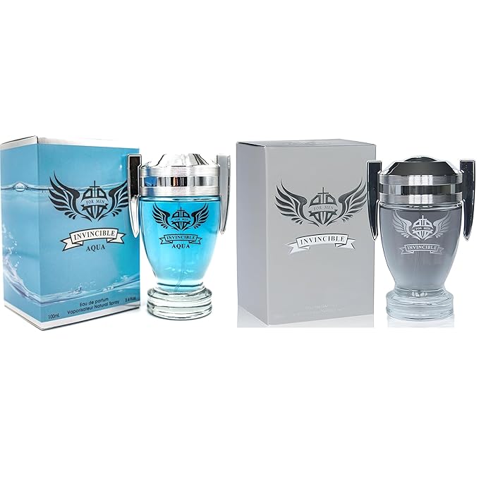 Invincible Aqua & Invincible Men's Cologne Eau de Parfum Gift Set - 3.4 Fl Oz Each | Citrus Spicy & Woody Ambergris Fragrance | Luxury Perfume for Day & Night