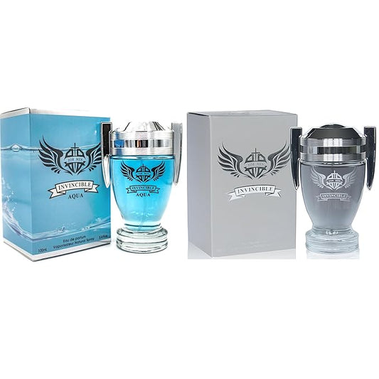 Invincible Aqua & Invincible Men's Cologne Eau de Parfum Gift Set - 3.4 Fl Oz Each | Citrus Spicy & Woody Ambergris Fragrance | Luxury Perfume for Day & Night