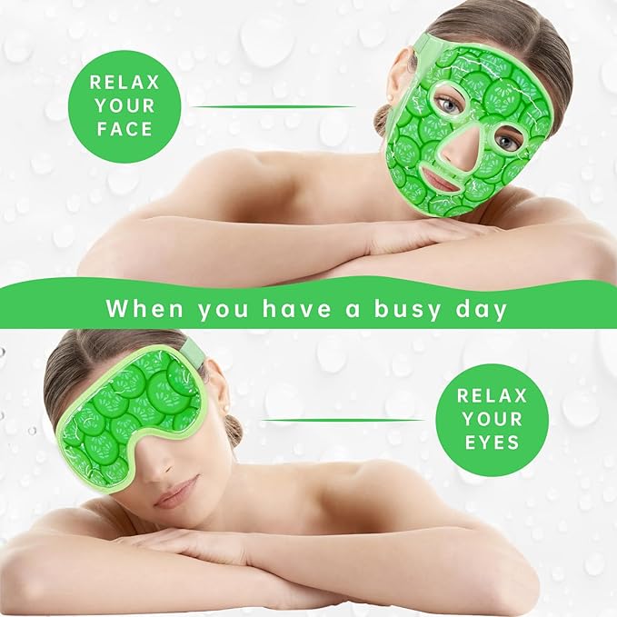 ZNÖCUETÖD Face Eye Mask Ice Pack for Reducing Puffiness, Bags Under Eyes, Puffy Dark Circles, Migraine,Hot/Cold Pack with Soft Plush Backing (Cucumber Green)