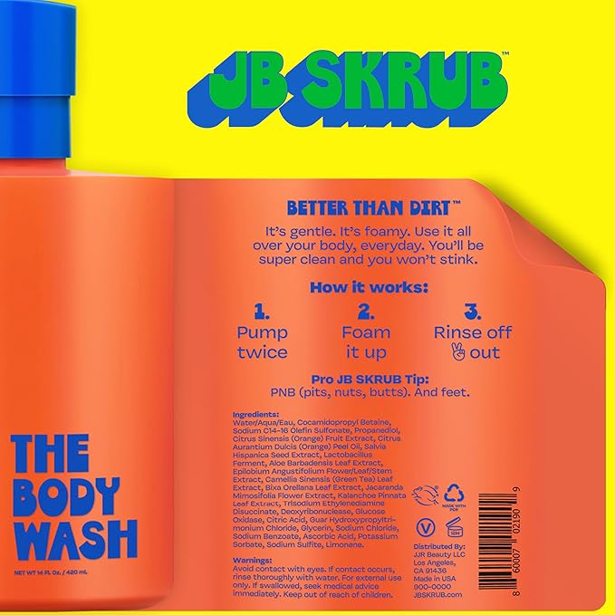 JB SKRUB The Hair and Body Wash Super Duo - No Harsh Ingredients - Conquer Adolescent Funk with Confidence - 14oz.