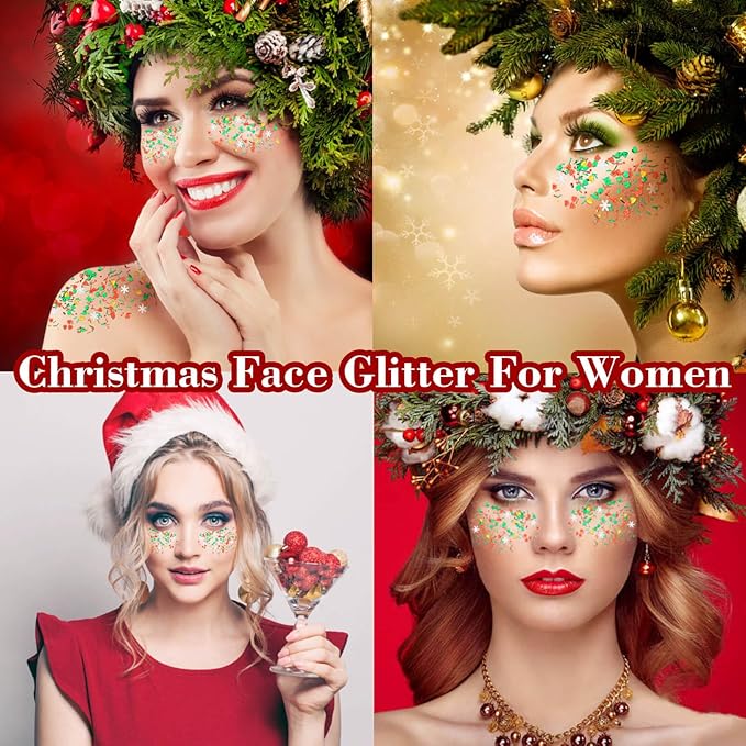 MEICOLY Christmas Face Body Glitter Gel,Christmas Hair Glitter,Christmas Accessories Stocking Stuffers Gift Decorations,Festival Face Glitter Makeup for Women Kids Girls,Chunky Glitter Face Paint