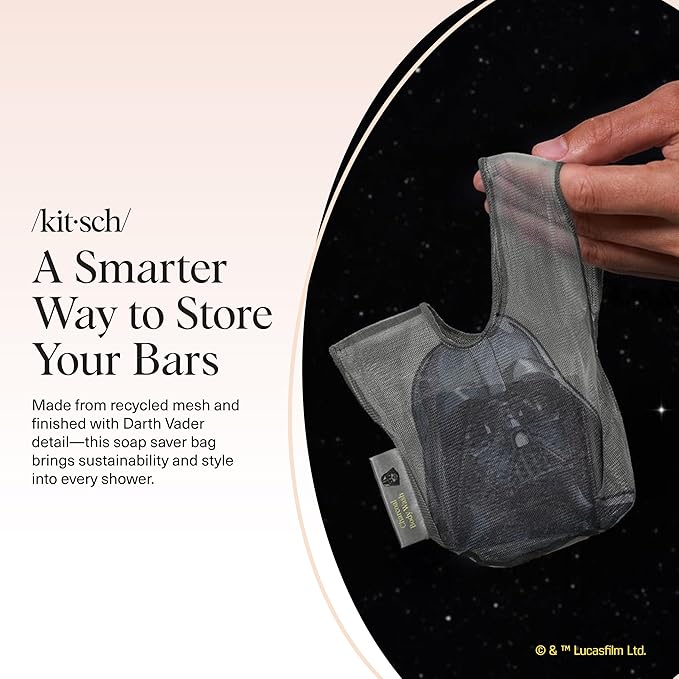 Kitsch x Star Wars Darth Vader Soap Saver Bag – Patented Mesh Bag Soap Holder for Body Wash Bar - Extends Use & Prevents Soggy Mess - Recycled Mesh Beauty Pouch, Eco-Friendly