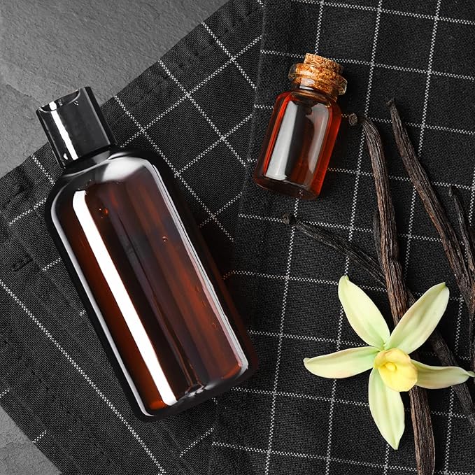 Zubebe 36 Pcs Plastic Travel Bottles with Disc Top Flip Cap Empty Refillable Squeeze Travel Containers for Shampoo Lotions Cream Toiletries Liquid Body Soap (Brown, 8 oz)