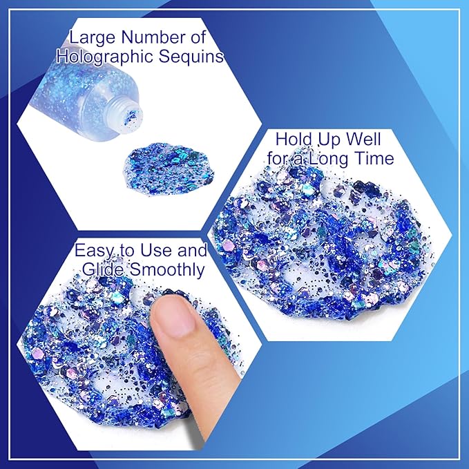 MEICOLY Chameleon Blue Hair Glitter,Chunky Face Glitter Gel,Color Changing Mermaid Singer Concerts Sparkling Glitter for Face Body,Halloween Festival Party Makeup,50ml