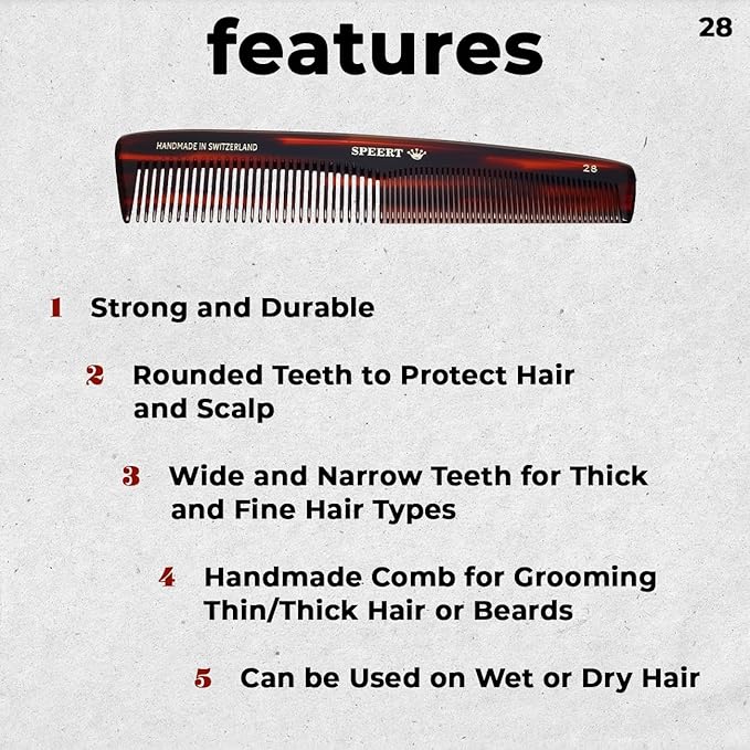 #28 Handmade Wide Narrow Tooth Comb Tortoise Havana Acetate Thick Coarse Curly Thin Fine Straight Hair Detangling Parting Grooming Teasing Hair Styling Hairdresser Barber Hairdressing Wet Dry