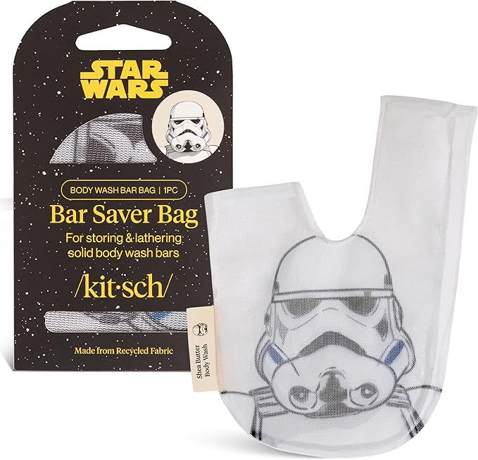 Kitsch x Star Wars Stormtrooper Soap Saver Bag – Patented Mesh Bag Soap Holder for Body Wash Bar - Extends Use & Prevents Soggy Mess - Recycled Mesh Beauty Pouch, Eco-Friendly