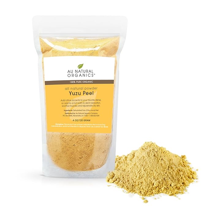 Au Natural Organics Yuzu Peel Powder – Improve Blood Flow Treatment | Muscle Relaxer | Sauce Spice | Powdered Yuzu for Hair, Nails & Skin | Immune System Booster, Lemon Bath Salts | 120 gm