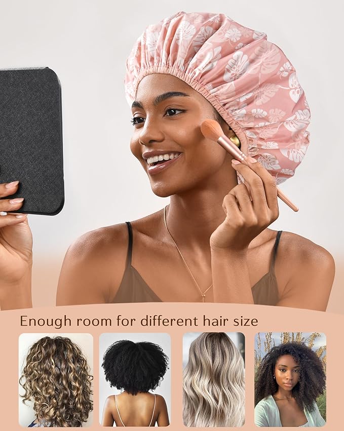 Yanibest Shower Cap Reusable Waterproof - Double Layer Shower Caps for Women, Washable Shower Bonnet with Soft Non-Slip Elastic Band, Bath Hair Hat for Most Hair Types