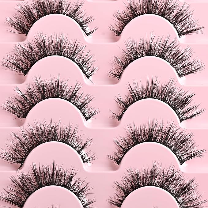 FARRED Cat Eye Lashes Natural Wispy Eyelashes Fluffy False Lash Strips Short Cateye Fake Eyelash 14mm Full Strip Lashes Pack 7 Pairs Pestañas Sets for MUA and Beginners Daily Makeup