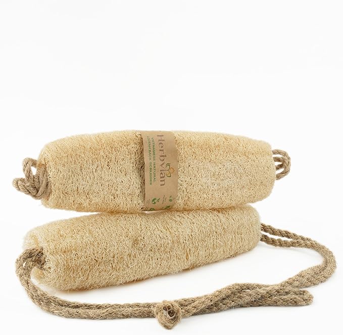 Vietnamese Natural Loofah Back Scrubber - 100% Plant-Based Exfoliation Shower Sponge, Handcrafted Whole Loofah Gourd with Jute Fiber Handle, Suitable for Men & Women (1-Pack)