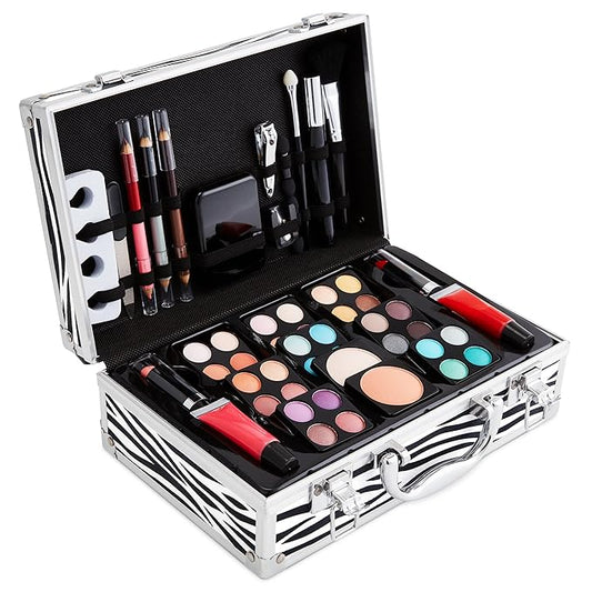 Vokai Makeup Kit Gift Set – 79 Piece - 32 Eye Shadows, 2 Blushes, 2 Lip Glosses, 2 Lipsticks, 2 Eye Liner Pencils, 1 Lip Liner Pencil, 1 Mascara - Case with Carrying Handle