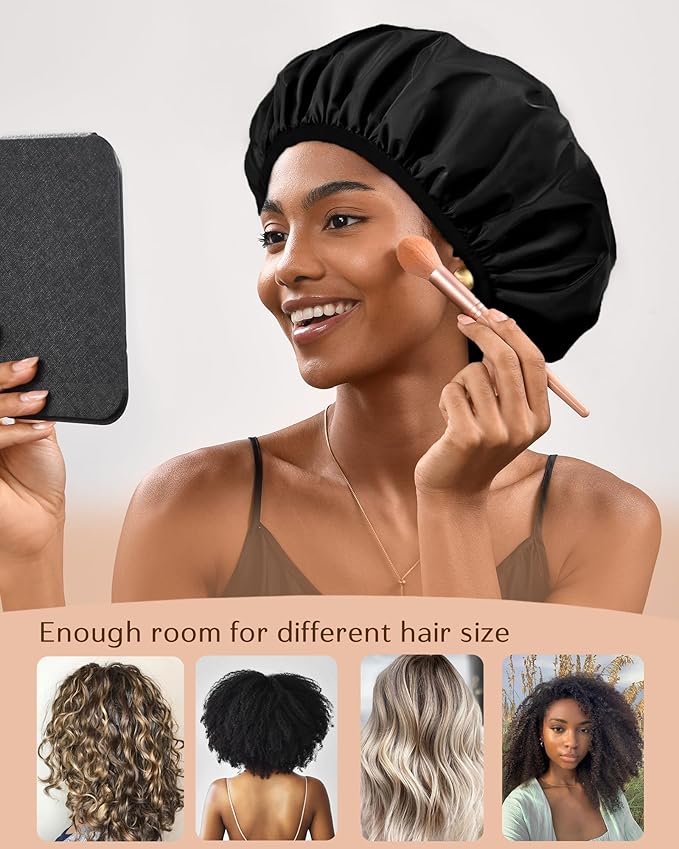 Yanibest Shower Cap Reusable Waterproof - Double Layer Shower Caps for Women, Washable Shower Bonnet with Soft Non-Slip Elastic Band, Bath Hair Hat for Most Hair Types