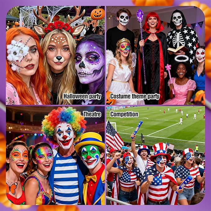 White Face Paint - Professional Water-Based Non-Toxic Body Painting for Skeleton Vampire Clown Halloween SFX Cosplay, Cream Formula Washable paint for Costume Party Theater Stage Performance