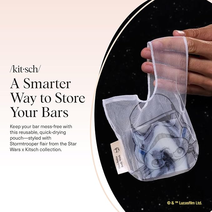 Kitsch x Star Wars Stormtrooper Soap Saver Bag – Patented Mesh Bag Soap Holder for Body Wash Bar - Extends Use & Prevents Soggy Mess - Recycled Mesh Beauty Pouch, Eco-Friendly
