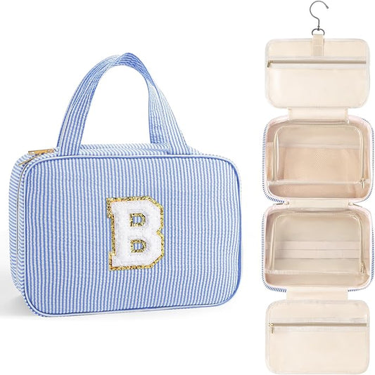 TOPEAST Bridesmaid Proposal Gifts - Bridal Shower Gifts, Hanging Toiletry Bag for Women, Personalized Travel Gifts for Women, Monogrammed Initial Toiletry Pouch Makeup Bag - Letter B, Blue