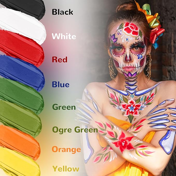Yellow Cream Face Body Painting Foundation, Professional Full-coverage Oil Based Yellow Face Paint Halloween SFX for Clown Skeleton Lion Tiger Adult Costume Party & Stage Performance