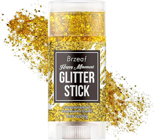 Brzeaf Waterproof Gold Glitter Stick, Face Glitter Makeup, Shimmery & Long Lasting, Chunky Glitter for Face/Body/Hair/Eyes/Lip, Singer Concert Music Christmas Rave Festival