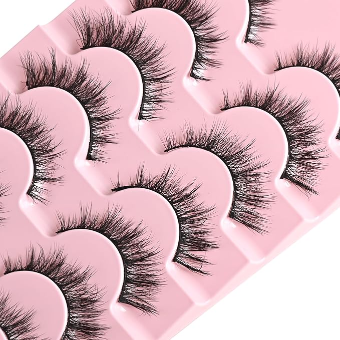 FARRED Cat Eye Lashes Natural Wispy Eyelashes Fluffy False Lash Strips Short Cateye Fake Eyelash 14mm Full Strip Lashes Pack 7 Pairs Pestañas Sets for MUA and Beginners Daily Makeup