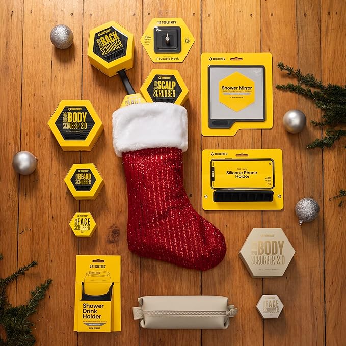 TOOLETRIES Silicone Back Scrubber - Exfoliating Shower Brush, Back Washer for Men, Durable Back Brush with Long Handle - Long Lasting Bath & Shower Accessories - Charcoal