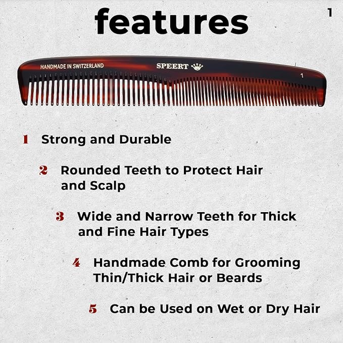 #1 Handmade Wide Narrow Tooth Comb Tortoise Havana Acetate Thick Coarse Curly Thin Fine Straight Hair Detangling Parting Grooming Teasing Styling Hairdresser Barber Hairdressing Wet Dry Pocket