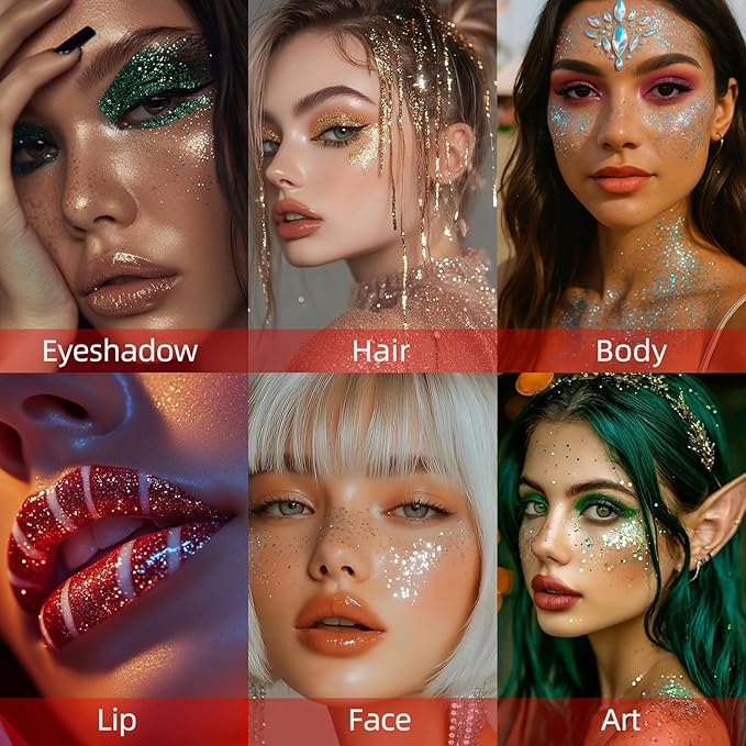 Green Body Glitter Stick, Holographic Sequins Face Glitter Neon Outfit Singer Concert Music Rave Festival Party Accessories Hair Glitter Gel.