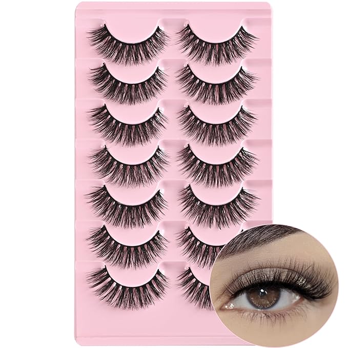 FARRED Cat Eye Lashes Natural Fake Eyelashes Short Wispy Lash Strips Volume Eyelash Cateye Medium Length False Lashes Natural Looking Full Short Strip Pestañas Set for Beginners