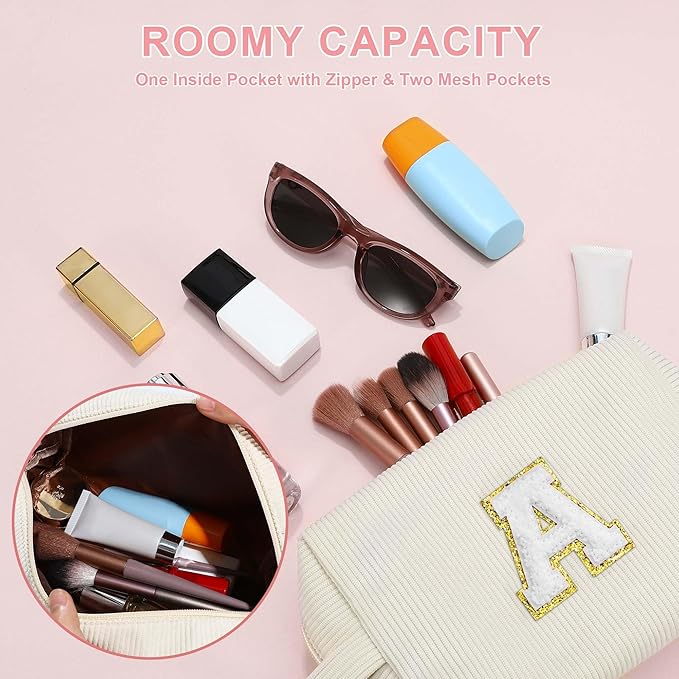 YOOLIFE Birthday Gifts for Women - Cute Makeup Bag Makeup Brush Bag Preppy Bridal Shower Gifts Womens Gifts Blue Makeup Bag Personalized Gifts for Friend Sister Mom Gifts for Women Girls Blue Letter J