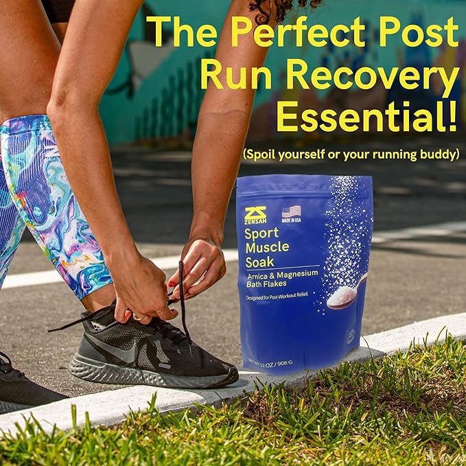 Zensah Muscle Recovery Bath Soak - Magnesium Epsom Salt with Arnica for Post Workout Soreness Relief, Soaking Essential Oils, Sports Gifts for Athletes, Men and Women (Peppermint, 32 oz)