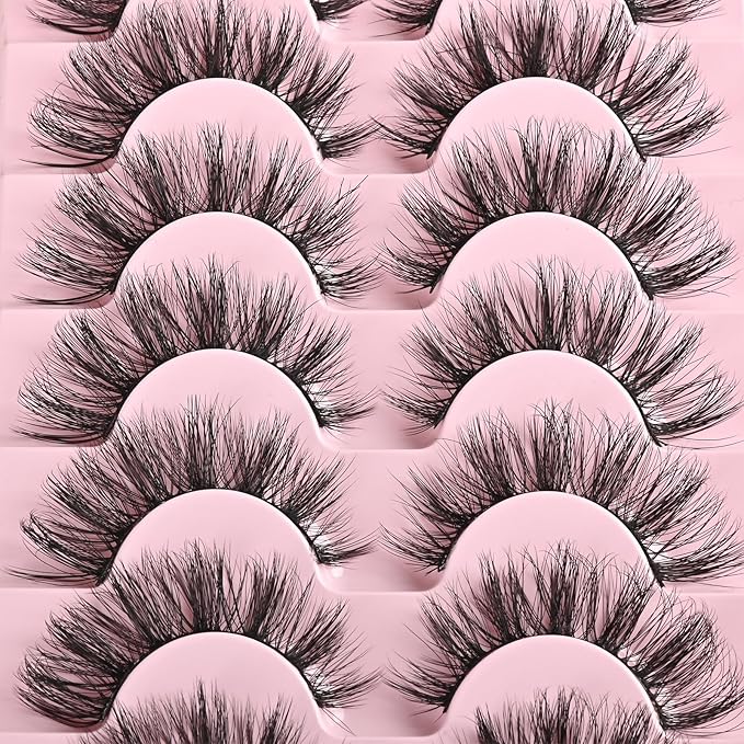FARRED Cat Eye Lashes Natural Wispy Eyelashes Fluffy False Lash Strips Short Cateye Fake Eyelash 14mm Full Strip Lashes Pack 7 Pairs Pestañas Sets for MUA and Beginners Daily Makeup